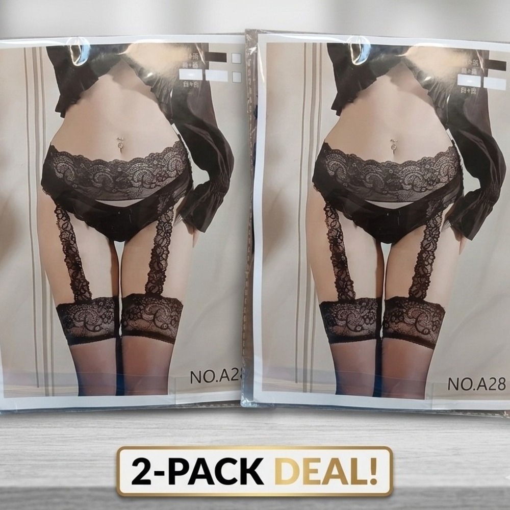 2 Pack Lace Garter Suspender Pantyhose Black Floral Hosiery Cosplay Boudoir